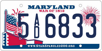 MD license plate 5AD6833