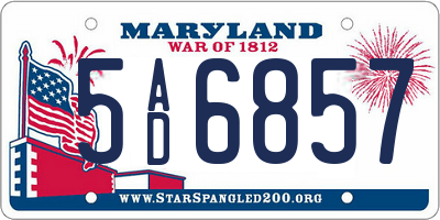 MD license plate 5AD6857