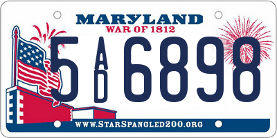 MD license plate 5AD6898