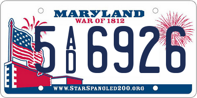 MD license plate 5AD6926