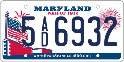 MD license plate 5AD6932
