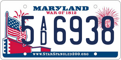 MD license plate 5AD6938