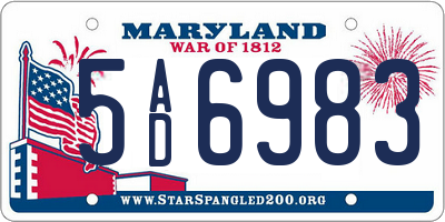 MD license plate 5AD6983