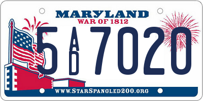 MD license plate 5AD7020