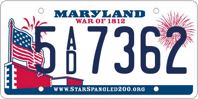 MD license plate 5AD7362