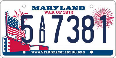 MD license plate 5AD7381
