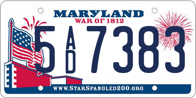 MD license plate 5AD7383