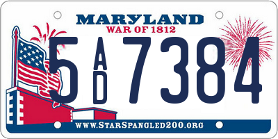 MD license plate 5AD7384