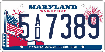 MD license plate 5AD7389