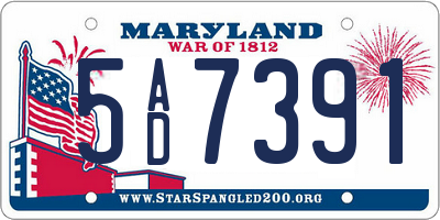 MD license plate 5AD7391