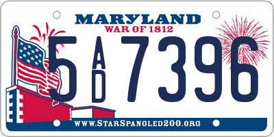 MD license plate 5AD7396