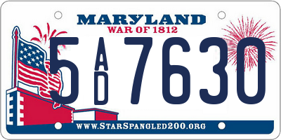 MD license plate 5AD7630