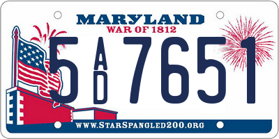 MD license plate 5AD7651