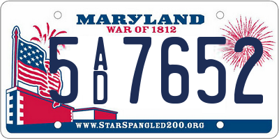 MD license plate 5AD7652