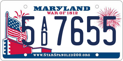 MD license plate 5AD7655