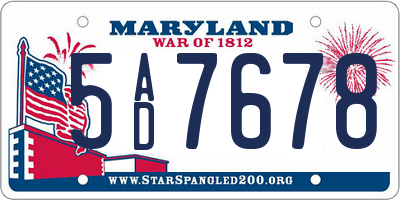 MD license plate 5AD7678