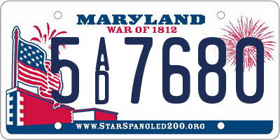 MD license plate 5AD7680
