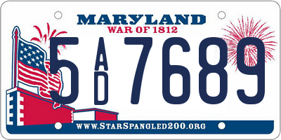 MD license plate 5AD7689