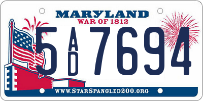 MD license plate 5AD7694