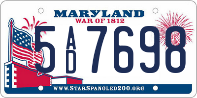MD license plate 5AD7698