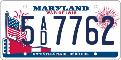 MD license plate 5AD7762