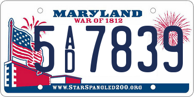 MD license plate 5AD7839