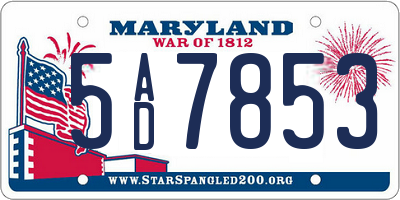 MD license plate 5AD7853