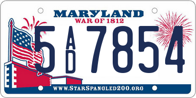 MD license plate 5AD7854