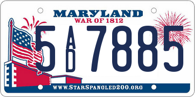 MD license plate 5AD7885