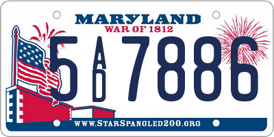 MD license plate 5AD7886