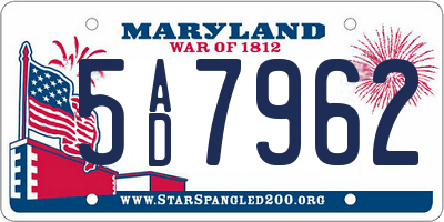 MD license plate 5AD7962