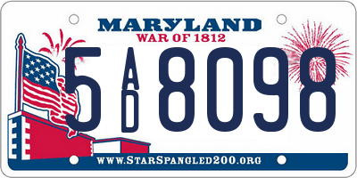 MD license plate 5AD8098