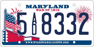 MD license plate 5AD8332
