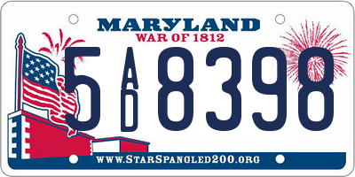 MD license plate 5AD8398