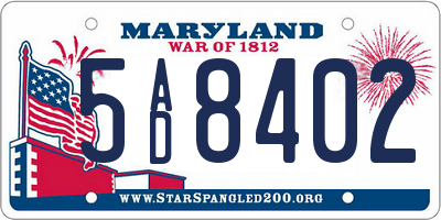 MD license plate 5AD8402