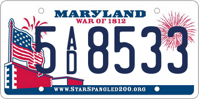 MD license plate 5AD8533