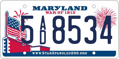 MD license plate 5AD8534