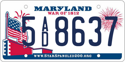 MD license plate 5AD8637