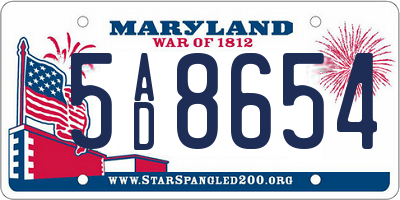 MD license plate 5AD8654