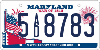 MD license plate 5AD8783