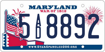 MD license plate 5AD8892