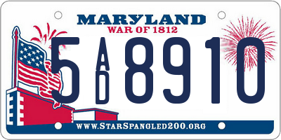 MD license plate 5AD8910