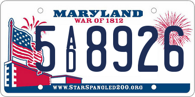 MD license plate 5AD8926