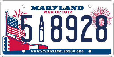 MD license plate 5AD8928