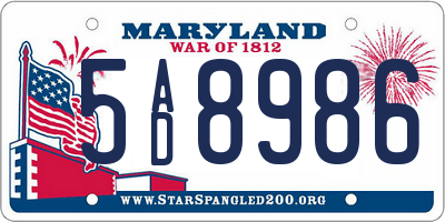 MD license plate 5AD8986