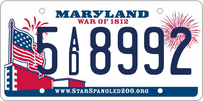 MD license plate 5AD8992