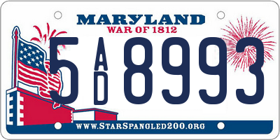 MD license plate 5AD8993