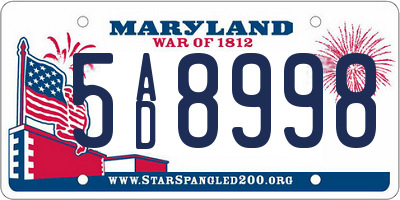 MD license plate 5AD8998