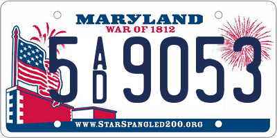 MD license plate 5AD9053