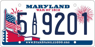 MD license plate 5AD9201